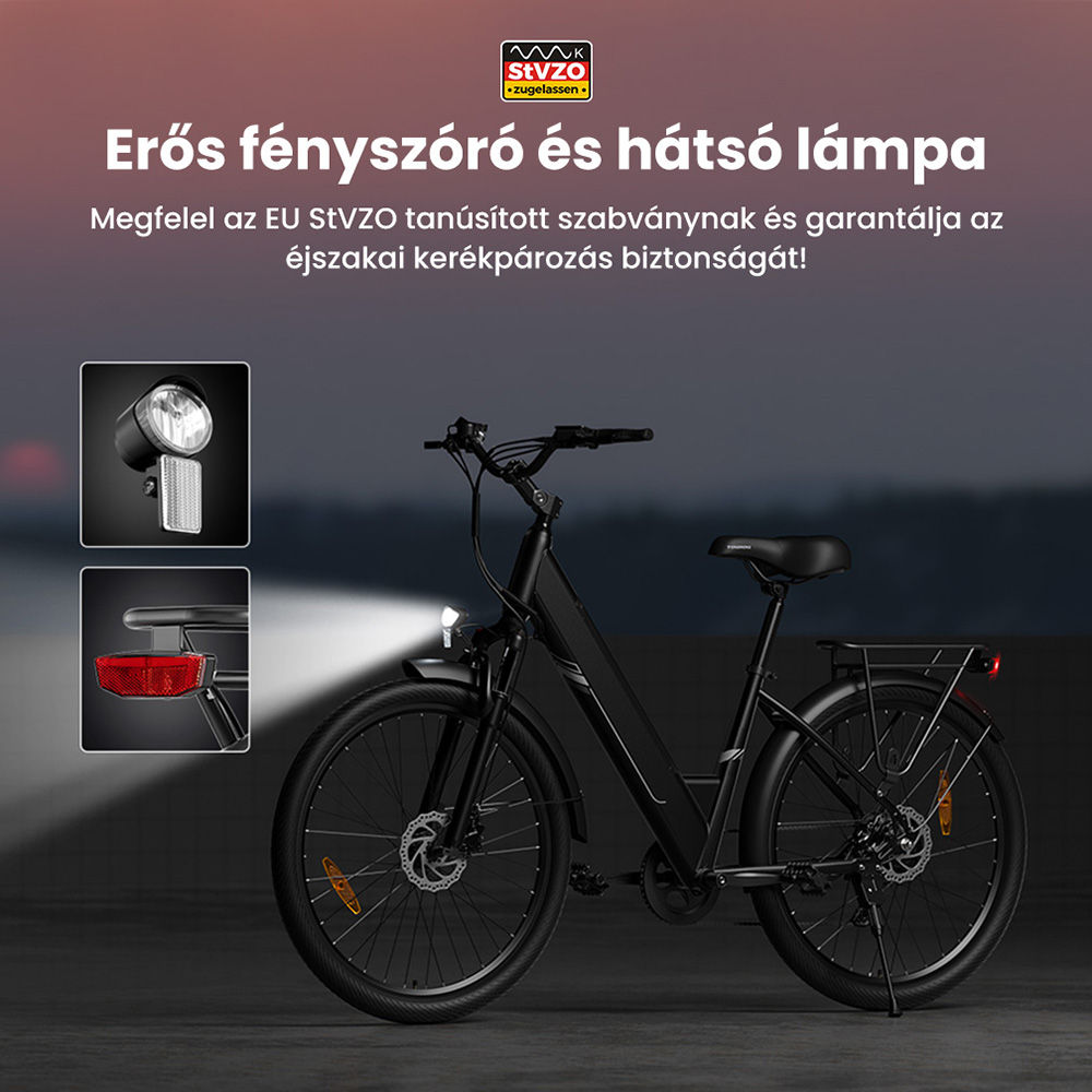 Touroll J1 Pro elektromos ker&eacute;kp&aacute;r, 250 W-os motor, 36 V-os 15,6 Ah-s akkumul&aacute;tor, 27,5 h&uuml;velykes gumiabroncsok, 25 km/h maxim&aacute;lis sebess&eacute;g, 100 km-es hat&oacute;t&aacute;vols&aacute;g, hidraulikus t&aacute;rcsaf&eacute;k, felf&uuml;ggeszt&eacute;s z&aacute;rral, Shimano 7 sebess&eacute;ges v&aacute;lt&oacute;