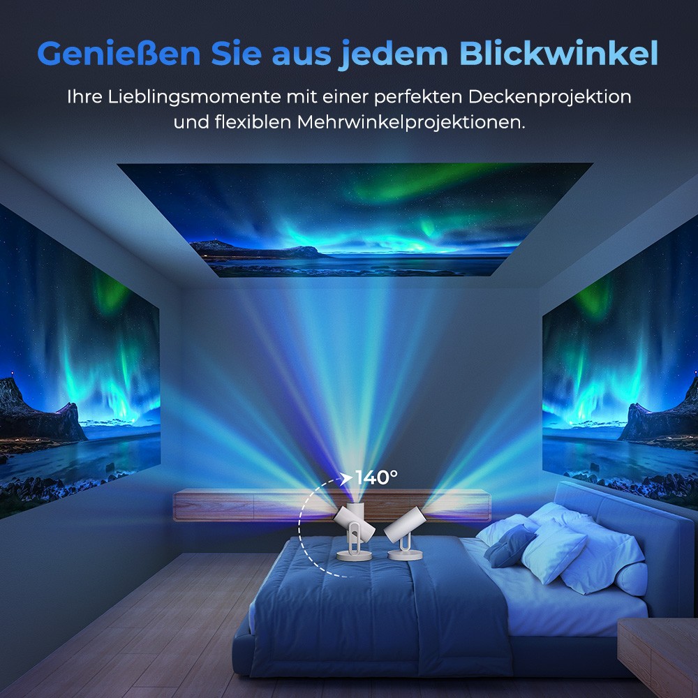 ETOE Starfish Plus-Projektor, integriertes Google TV, 140&deg;-Drehung, natives 1080p, 300 ANSI, 4K-Dekodierung, Touch-Nachtlicht, automatische Trapezkorrektur und Autofokus