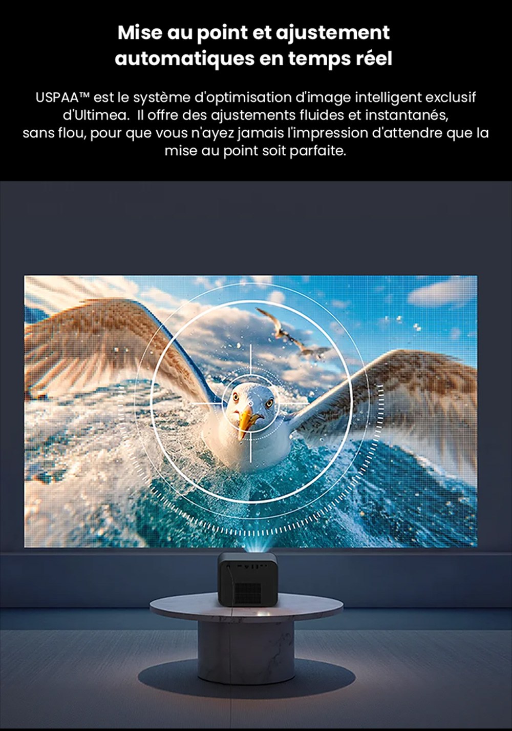 Ultimea Poseidon E100 Projecteur, 1800 ANSI, 1080P natif, décodage 4K, mise au point automatique et correction keystone 6D, image 3D active, Intervenants 10W*2, Google TV