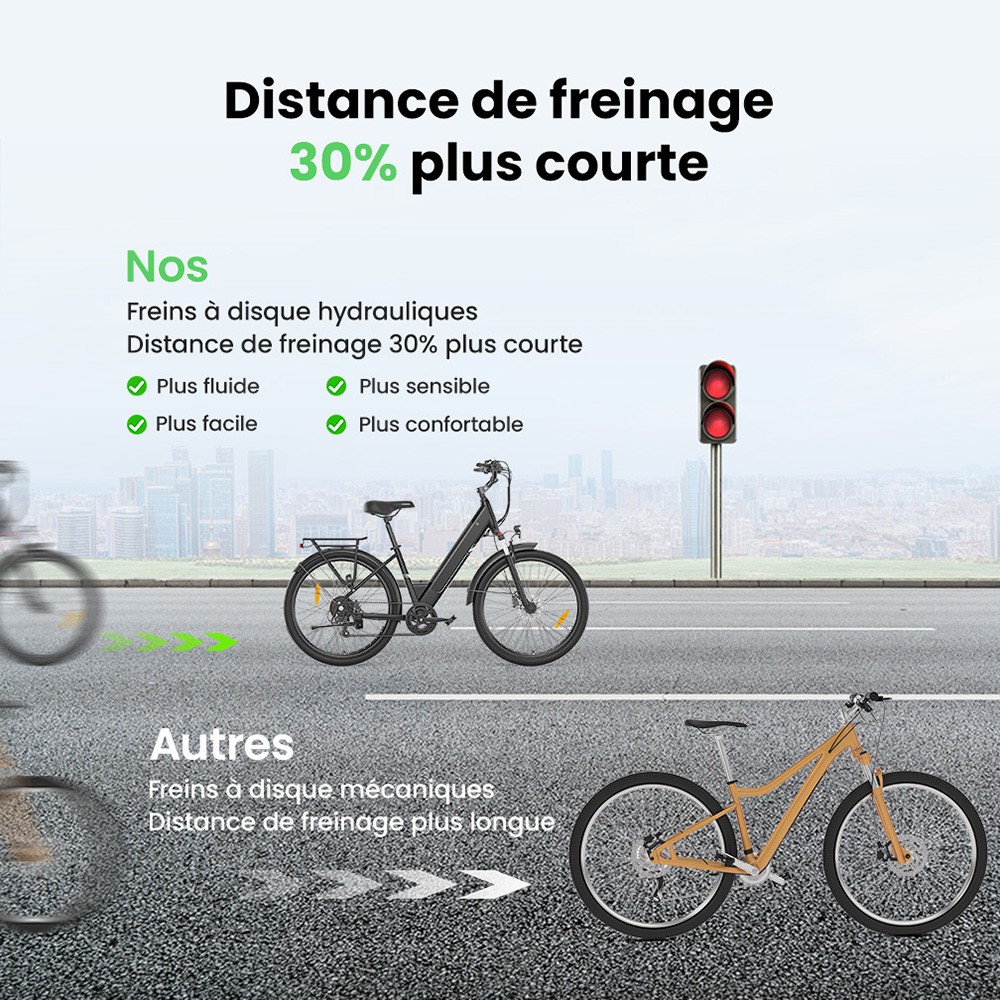 Touroll J1 Pro V&eacute;lo &eacute;lectrique, moteur 250 W, batterie 36 V 15,6 Ah, pneus 27,5 pouces, vitesse maximale 25 km/h, autonomie 100 km, frein &agrave; disque hydraulique, suspension avec blocage, Shimano 7 vitesses