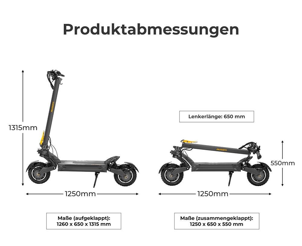 Ausom F1 Max Elektroroller, 2 x 1400 W Motor, 60 V 20,8 Ah Akku, 10 Zoll Reifen, 72 km/h H&ouml;chstgeschwindigkeit, 100 km maximale Reichweite, hydraulische Scheibenbremsen vorne und hinten, NFC- und Passcode-Sperre