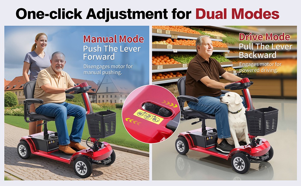 Unificare Unagi Vierrad-Scooter, 250-W-Motor, 24-V-12-Ah-Akku, 8-Zoll-Reifen, 6 km/h H&ouml;chstgeschwindigkeit, 20 km Reichweite, Magnetbremse, 190 kg maximale Tragkraft &ndash; Rot