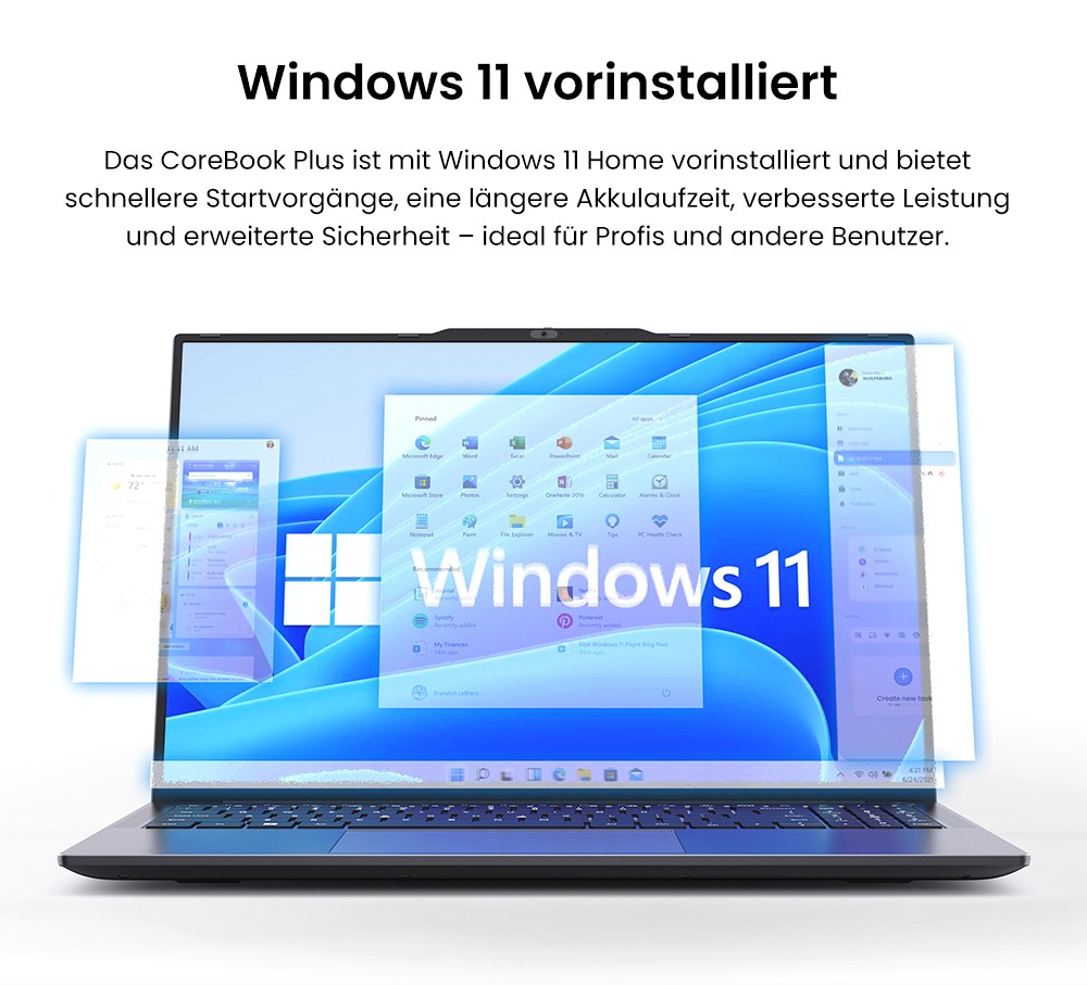 CHUWI CoreBook Plus Laptop, 16 Zoll 1920x1200 IPS Bildschirm, AMD Ryzen 5 7430U 6 Kerne Max 4,3GHz, 16GB RAM 512GB SSD, WiFi 6 Bluetooth 5.2, 2*Voll ausgestattet Typ-C, 2*USB3.2, 1*USB2.0, 1*TF Kartensteckplatz, 1*HDMI, 1*RJ45, 1*Audio