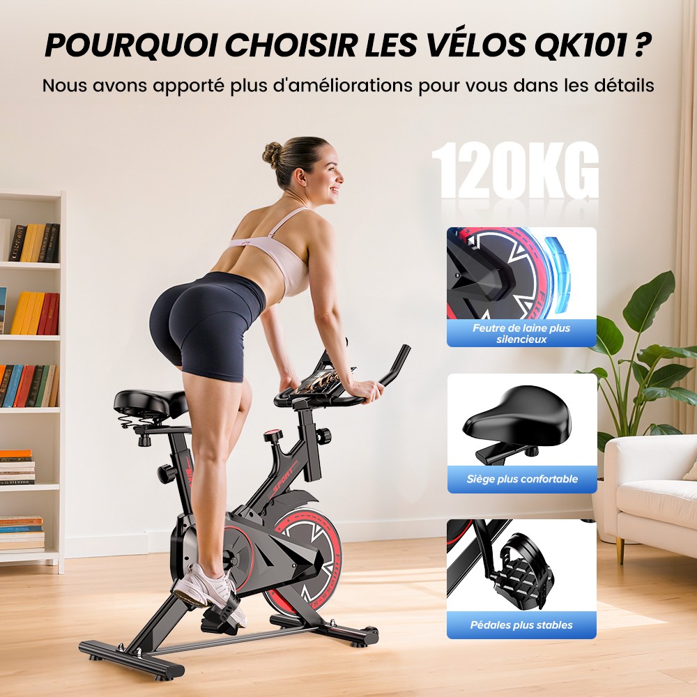 Formill QK101 V&eacute;lo d&rsquo;Appartement, Transmission par Courroie Silencieuse, R&eacute;sistance R&eacute;glable, &Eacute;cran LCD, Charge Max 120 kg, Fitness Familial