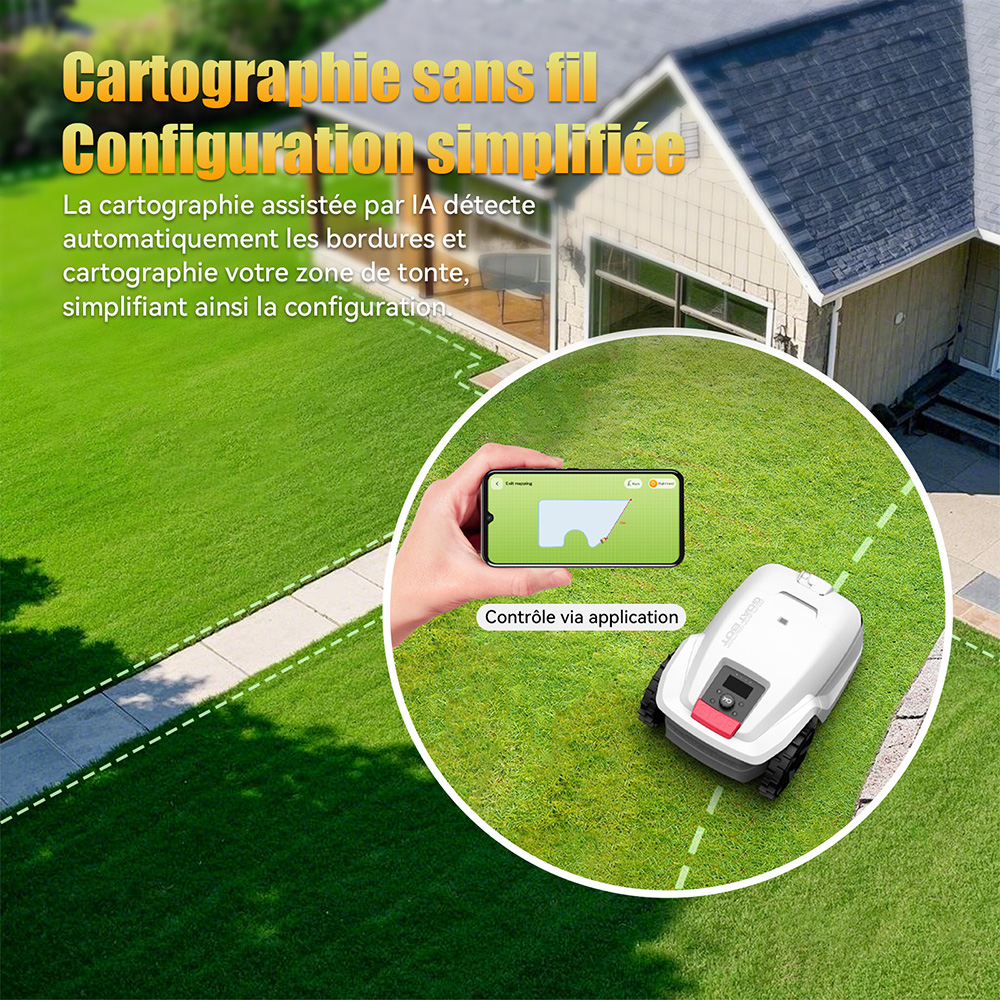 Goat Bot Unicut H1 Tondeuse robot sans fil jusqu'à 1 500 m², sans fil périphérique, cartographie précise RTK+VSLAM, évitement d'obstacles par IA, contrôle par application, protection anti-hérisson, étanchéité IPX6 - Blanc