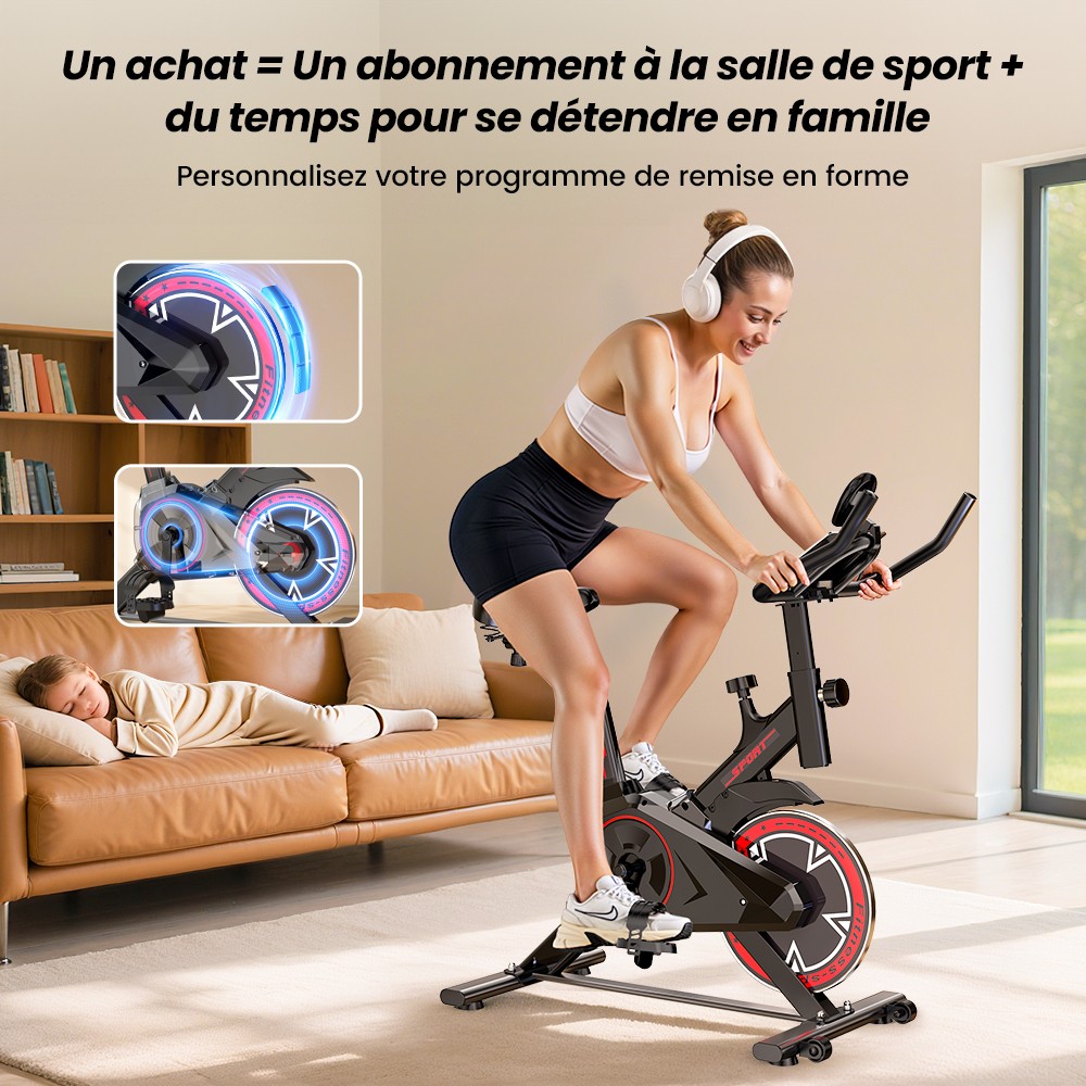 Formill QK101 V&eacute;lo d&rsquo;Appartement, Transmission par Courroie Silencieuse, R&eacute;sistance R&eacute;glable, &Eacute;cran LCD, Charge Max 120 kg, Fitness Familial