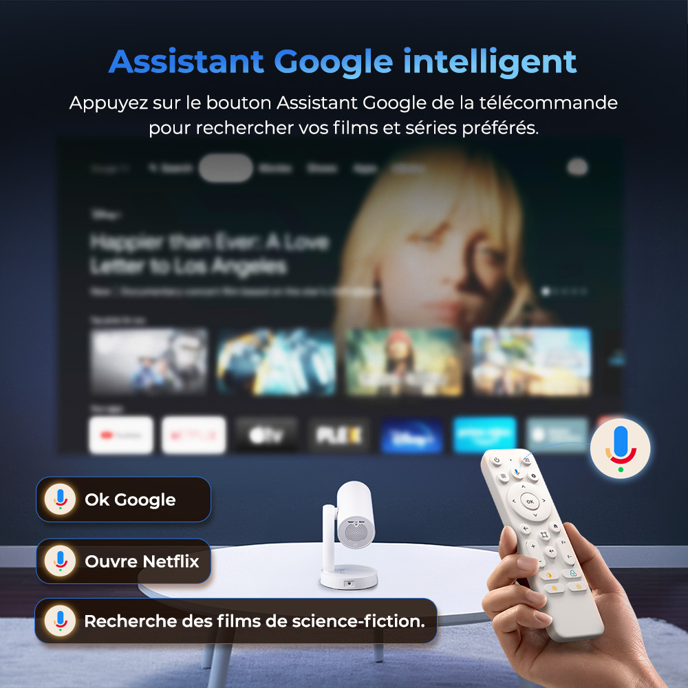 ETOE Starfish Plus Projecteur, Google TV intégré, rotation à 140°, 1080p natif, 300 ANSI, décodage 4K, veilleuse tactile, correction automatique du trapèze et mise au point automatique