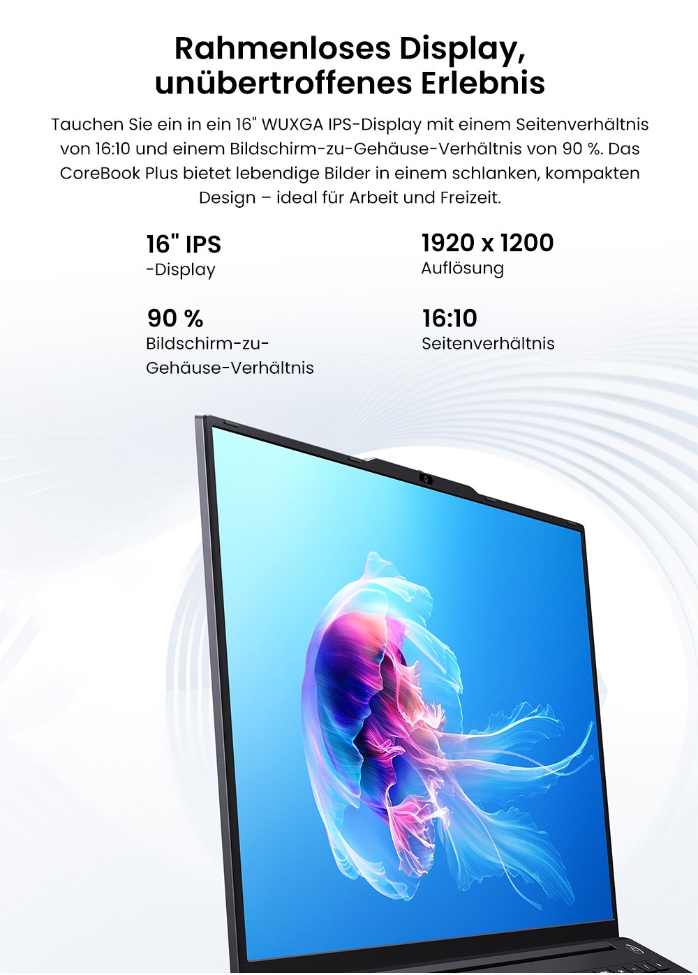 CHUWI CoreBook Plus Laptop, 16 Zoll 1920x1200 IPS Bildschirm, AMD Ryzen 5 7430U 6 Kerne Max 4,3GHz, 16GB RAM 512GB SSD, WiFi 6 Bluetooth 5.2, 2*Voll ausgestattet Typ-C, 2*USB3.2, 1*USB2.0, 1*TF Kartensteckplatz, 1*HDMI, 1*RJ45, 1*Audio