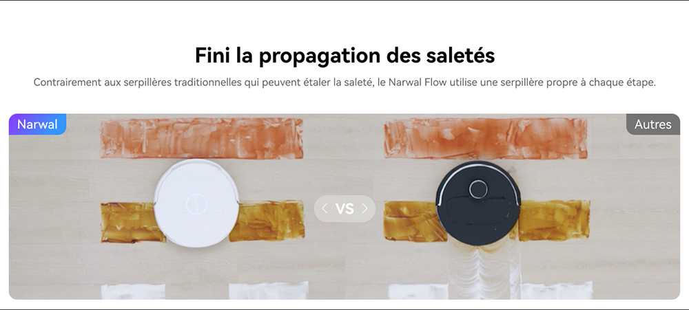 Narwal Freo Flow Aspirateur Robot et Serpilli&egrave;re, Aspiration 22 000Pa, &Eacute;vitement d&rsquo;Obstacles par IA &agrave; Double Cam&eacute;ra, Serpilli&egrave;re &agrave; Eau Chaude, Nettoyage des Tapis et Bords, Vidage Automatique, Sac &agrave; Poussi&egrave;re 2,5L, Commande Vocale - Blanc