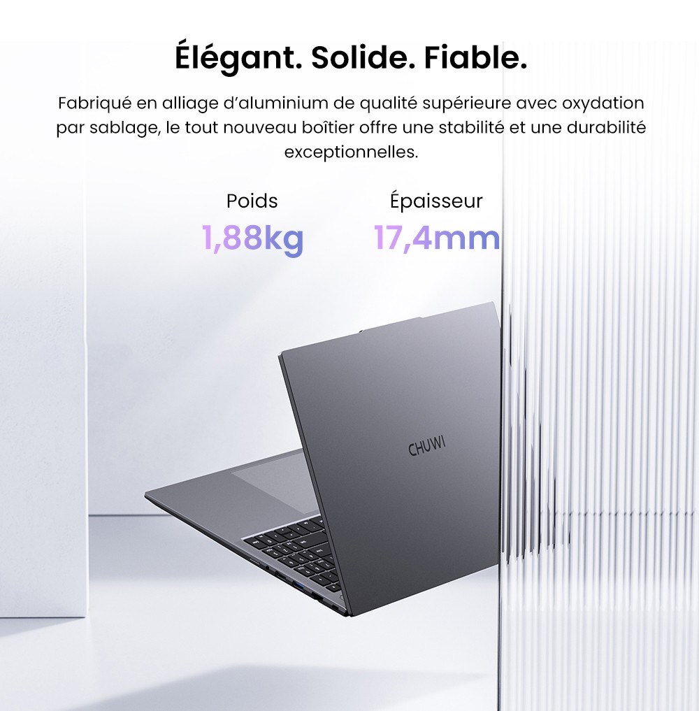 Ordinateur portable CHUWI CoreBook Plus, &eacute;cran IPS 16 pouces 1920 x 1200, AMD Ryzen 5 7430U 6 c&oelig;urs cadenc&eacute; &agrave; 4,3 GHz maximum, 16 Go de RAM, 512 Go de SSD, Wi-Fi 6, Bluetooth 5.2, 2 ports Type-C complets, 2 ports USB 3.2, 1 port USB 2.0, 1 emplacement pour carte TF, 1 port HDMI, 1 port RJ45, 1 port audio