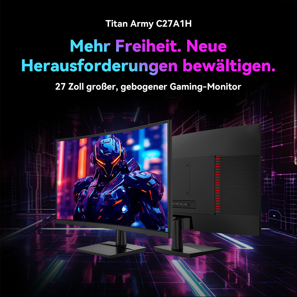 TITAN ARMY C27A1H Gaming-Monitor, 27 Zoll 1500R Curved VA-Bildschirm, 1920 x 1080, 300 Hz Bildwiederholfrequenz, 1 ms GTG-Reaktionszeit, FreeSync, HDR10, 4000:1 Kontrastverh&auml;ltnis, dynamisches OD, 10 Szenariomodi, 2 x HDMI 2.0, 2 x DP 1.4, 1 x Audio