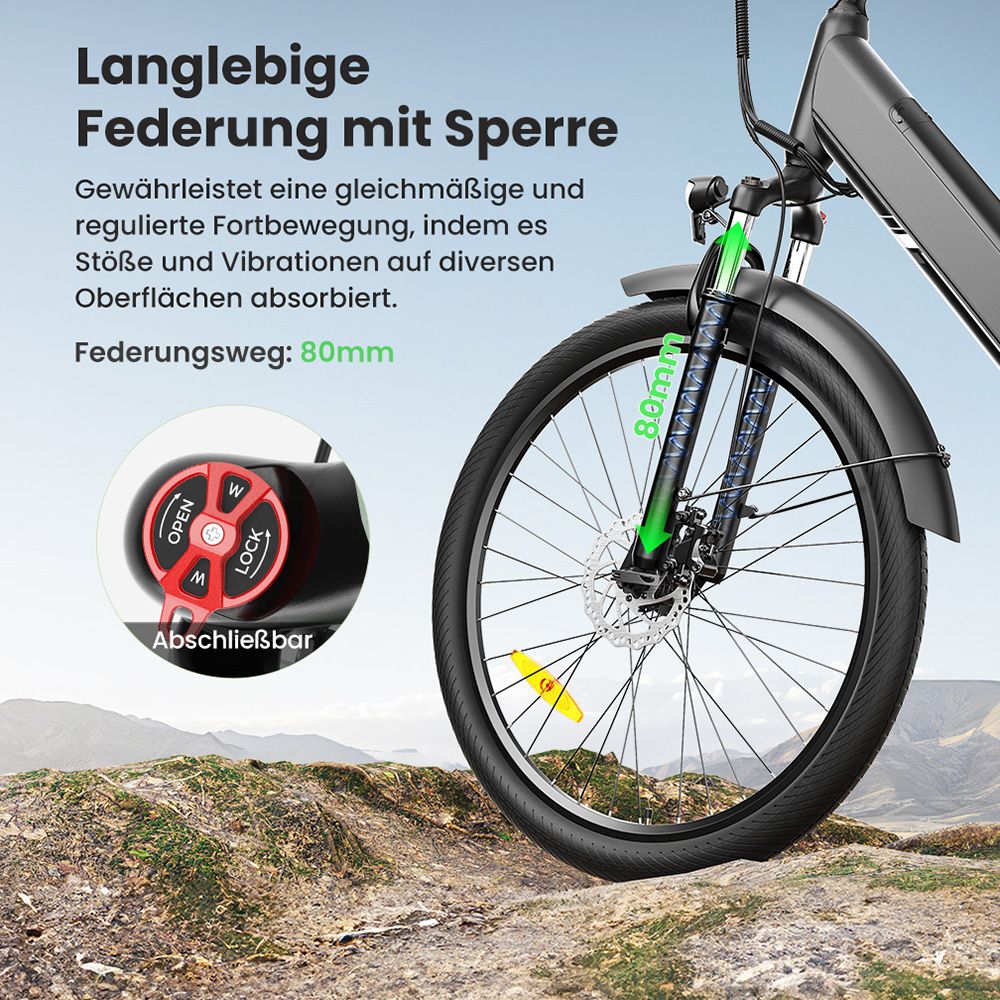 Toroll J1 Pro Elektrofahrrad, 250-W-Motor, 36-V-15,6-Ah-Akku, 27,5-Zoll-Reifen, 25 km/h H&ouml;chstgeschwindigkeit, 100 km Reichweite, hydraulische Scheibenbremse, Federung mit Sperre, Shimano 7-Gang