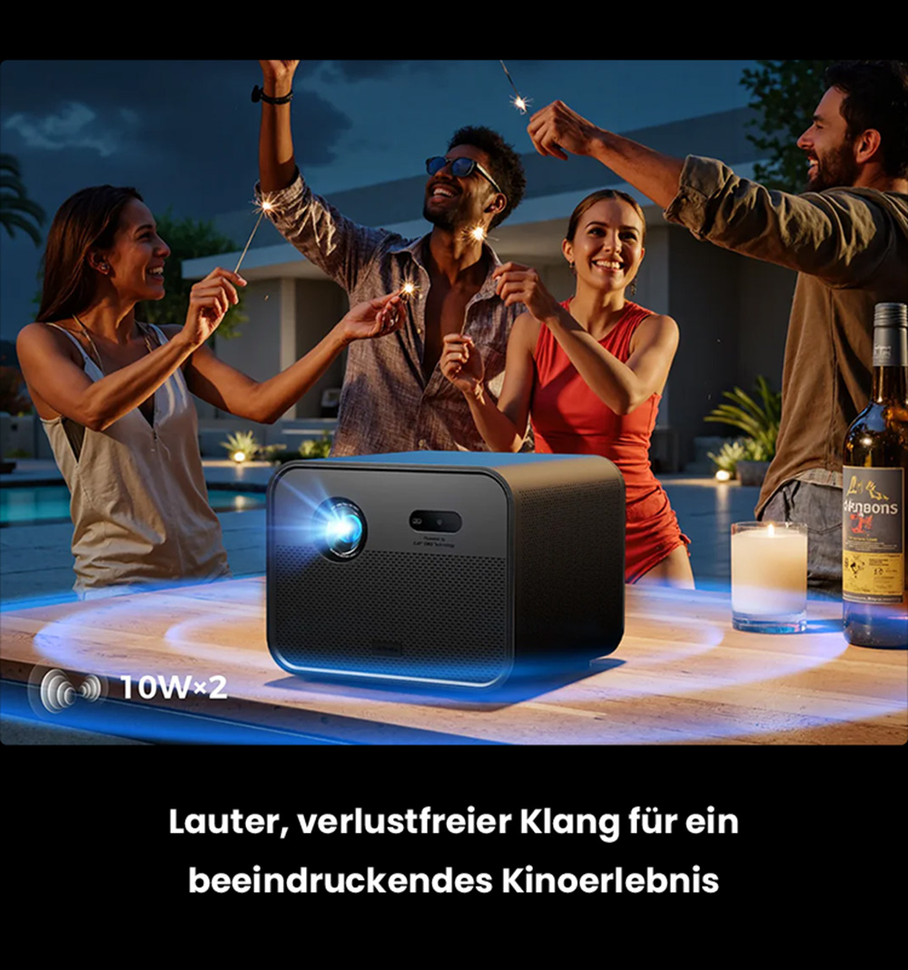 Ultimea Poseidon E100 Projektor, 1800 ANSI, natives 1080P, 4K-Dekodierung, Autofokus & 6D Auto Keystone, aktives 3D-Bild, 10W*2 Lautsprecher, Google TV