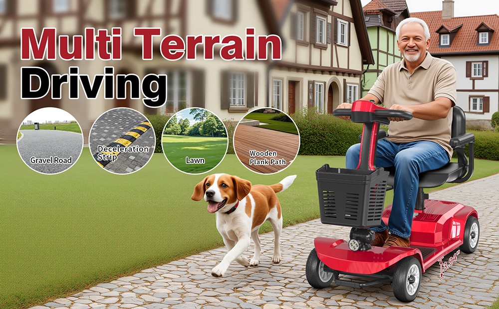 Unificare Lucas Pro Vierradroller, 180W Motor, 24V 12Ah Batterie, 8 Zoll Reifen, 6 km/h H&ouml;chstgeschwindigkeit, 20 km Reichweite, Magnetbremse, 190 kg maximale Belastung - Rot