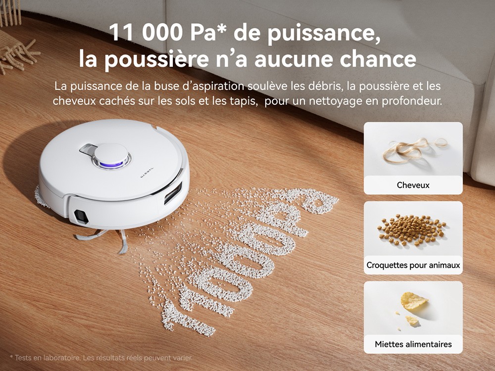 Narwal Freo X10 Pro Aspirateur Robot et Serpilli&egrave;re, Aspiration 11 000Pa, Vidage Automatique 120 Jours, Sans Enchev&ecirc;trement, Lavage & S&eacute;chage Automatiques de la Serpilli&egrave;re, &Eacute;vitement d&rsquo;Obstacles, pour Poils d&rsquo;Animaux et Sols Durs - Blanc