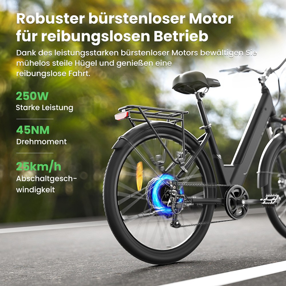 Toroll J1 Pro Elektrofahrrad, 250-W-Motor, 36-V-15,6-Ah-Akku, 27,5-Zoll-Reifen, 25 km/h H&ouml;chstgeschwindigkeit, 100 km Reichweite, hydraulische Scheibenbremse, Federung mit Sperre, Shimano 7-Gang