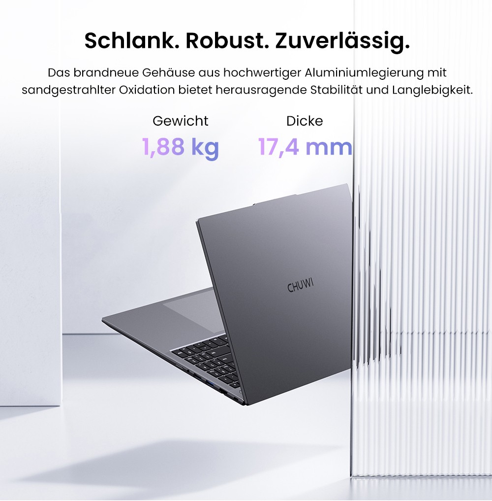 CHUWI CoreBook Plus Laptop, 16 Zoll 1920x1200 IPS Bildschirm, AMD Ryzen 5 7430U 6 Kerne Max 4,3GHz, 16GB RAM 512GB SSD, WiFi 6 Bluetooth 5.2, 2*Voll ausgestattet Typ-C, 2*USB3.2, 1*USB2.0, 1*TF Kartensteckplatz, 1*HDMI, 1*RJ45, 1*Audio