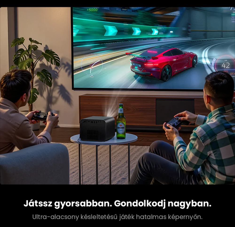 Ultimea Poseidon E100 projektor, 1800 ANSI, nat&iacute;v 1080P, 4K dek&oacute;dol&aacute;s, autof&oacute;kusz &eacute;s 6D automatikus trap&eacute;ztorz&iacute;t&aacute;s, akt&iacute;v 3D k&eacute;p, 10 W*2 Hangsz&oacute;r&oacute;k, Google TV