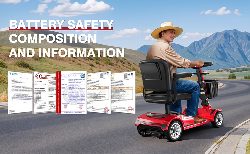 Unificare Mate Four-wheeled Scooter for the Elderly, 250W Motor, 24V 20Ah Battery, Front 8 inch & Rear 9 inch Tires, 7.8km/h Max Speed, 35km Range, Magnetic Brake, 190kg Max Load - Red