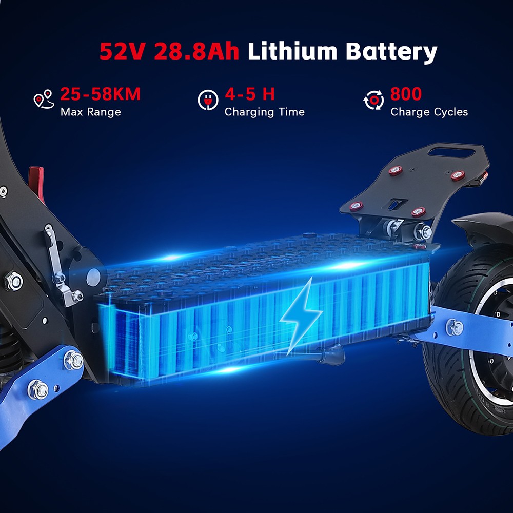 Halo Knight T108 Electric Scooter 10 inch Road Tire Dual 1000W Motor 65km/h Max Speed 52V 28.8Ah Battery 60km Max Range 150kg max load Hydraulic Brake IPX4 Waterproof - Black