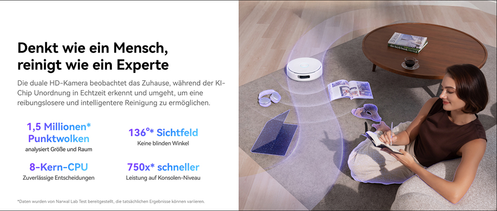 Narwal Freo Flow Saug- und Wischroboter, 22.000Pa Saugleistung, KI-Hindernisvermeidung mit Dual-Kamera, Hei&szlig;wasserwischen, Teppich- & Kantenreinigung, Selbstentleerung, 2,5L Staubbeutel, Sprachsteuerung &ndash; Wei&szlig;