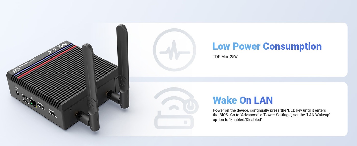 MINIX NEO Z350-0dB Mini-PC, Intel Core i3 &ndash; N350 8 Kerne, max. 3,9 GHz, 16 GB RAM, 512 GB SSD, 2 HDMI-Dual-Screen-Displays, 2 USB-A 3.2, 1 USB-C 3.2, 2 USB 2.0, 1 TF-Kartensteckplatz, 1 2,5 G RJ45, EU-/UK-/US-Stecker