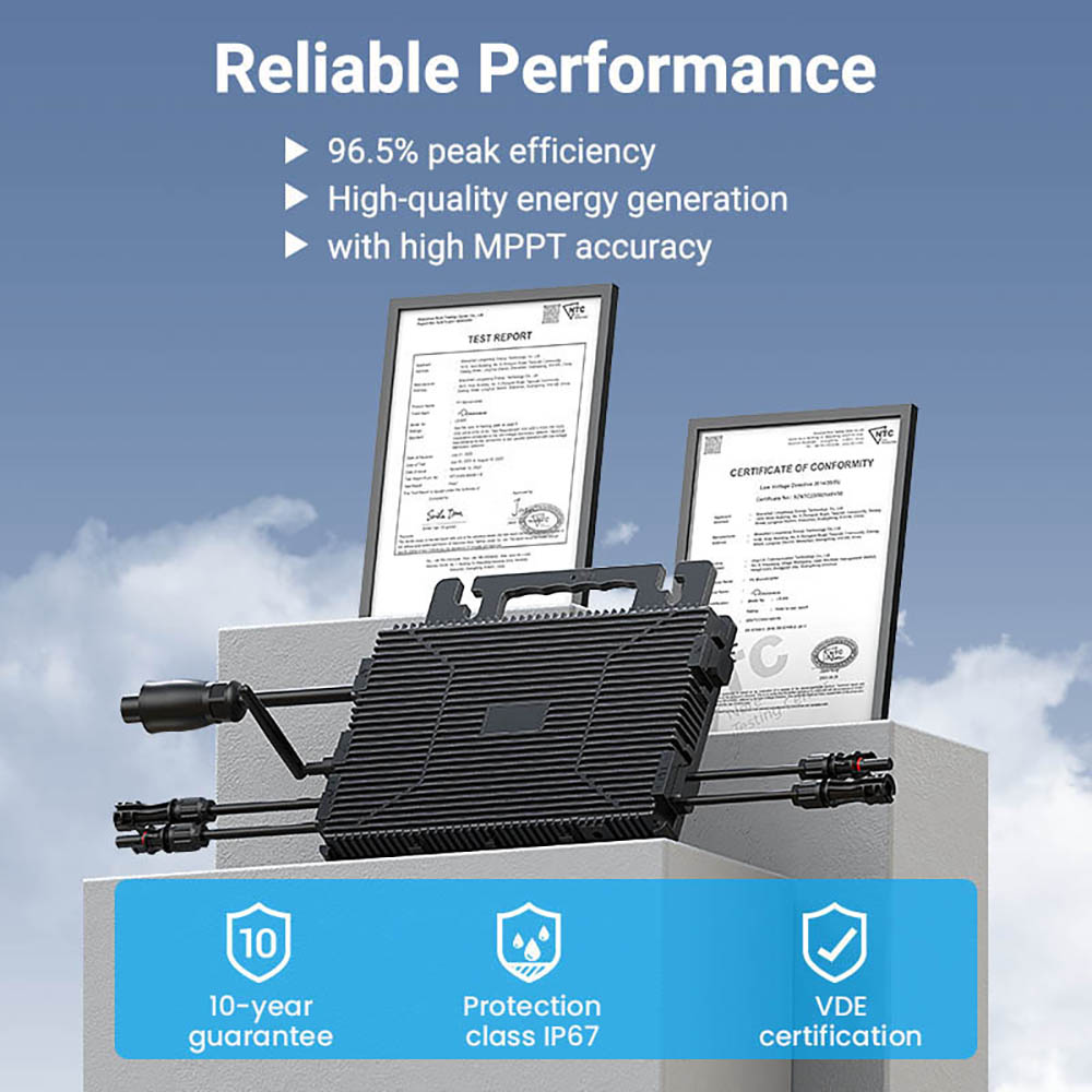 LIONSHEE LS-800Mi 800W Micro Onduleur, 2 MPPT, Sortie 230V, Efficacit&eacute; de Pointe de 96%, &Eacute;tanche IP67, Surveillance Intelligente Wi-Fi