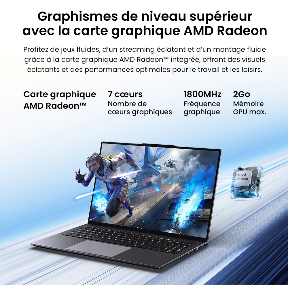 Ordinateur portable CHUWI CoreBook Plus, &eacute;cran IPS 16 pouces 1920 x 1200, AMD Ryzen 5 7430U 6 c&oelig;urs cadenc&eacute; &agrave; 4,3 GHz maximum, 16 Go de RAM, SSD 512 Go, Wi-Fi 6, Bluetooth 5.2, 2 ports Type-C complets, 2 ports USB 3.2, 1 port USB 2.0, 1 emplacement pour carte TF, 1 port HDMI, 1 port RJ45, 1 port audio