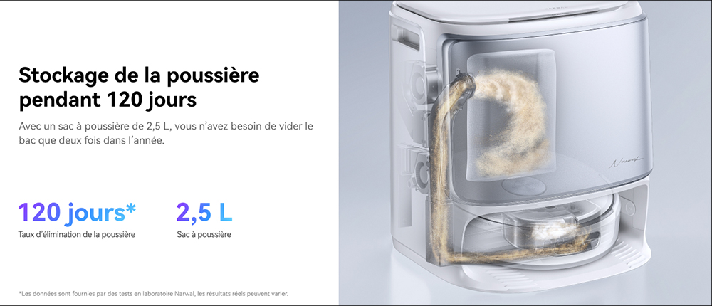 Narwal Freo Flow Aspirateur Robot et Serpilli&egrave;re, Aspiration 22 000Pa, &Eacute;vitement d&rsquo;Obstacles par IA &agrave; Double Cam&eacute;ra, Serpilli&egrave;re &agrave; Eau Chaude, Nettoyage des Tapis et Bords, Vidage Automatique, Sac &agrave; Poussi&egrave;re 2,5L, Commande Vocale - Blanc