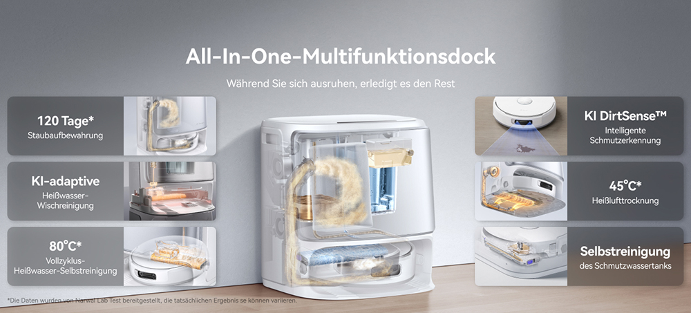 Narwal Freo Flow Saug- und Wischroboter, 22.000Pa Saugleistung, KI-Hindernisvermeidung mit Dual-Kamera, Hei&szlig;wasserwischen, Teppich- & Kantenreinigung, Selbstentleerung, 2,5L Staubbeutel, Sprachsteuerung &ndash; Wei&szlig;