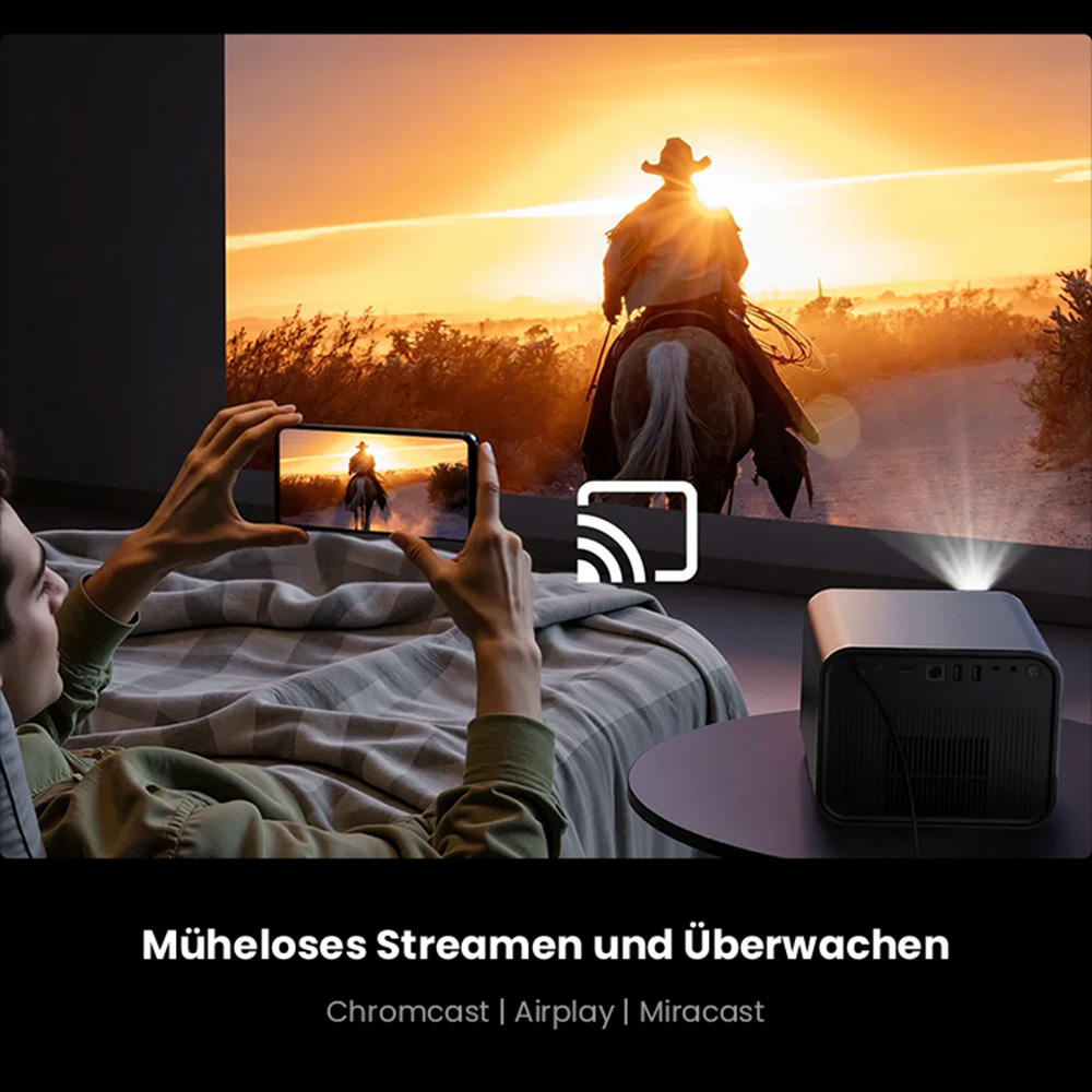 Ultimea Poseidon E100 Projektor, 1800 ANSI, natives 1080P, 4K-Dekodierung, Autofokus & 6D Auto Keystone, aktives 3D-Bild, 10W*2 Lautsprecher, Google TV