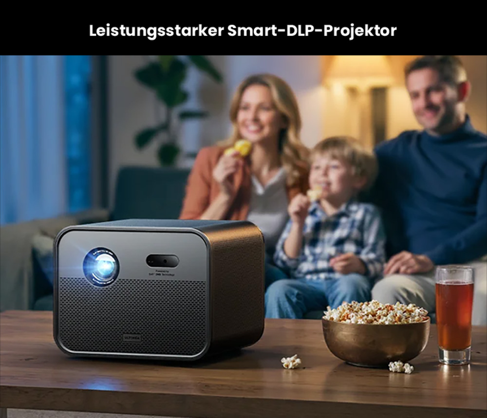 Ultimea Poseidon E100 Projektor, 1800 ANSI, natives 1080P, 4K-Dekodierung, Autofokus & 6D Auto Keystone, aktives 3D-Bild, 10W*2 Lautsprecher, Google TV