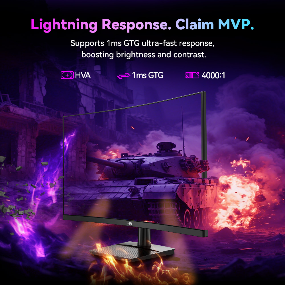 TITAN ARMY C27A1H Gamer Monitor, 27 h&uuml;velykes 1500R &iacute;velt VA k&eacute;pernyő, 1920*1080, 300Hz friss&iacute;t&eacute;si frekvencia, 1ms GTG v&aacute;laszidő, FreeSync, HDR10, 4000:1 kontrasztar&aacute;ny, Game+, dinamikus OD, 10 forgat&oacute;k&ouml;nyv m&oacute;d, 2*HDMI2.0, 2*DP1.4, 1*Audio