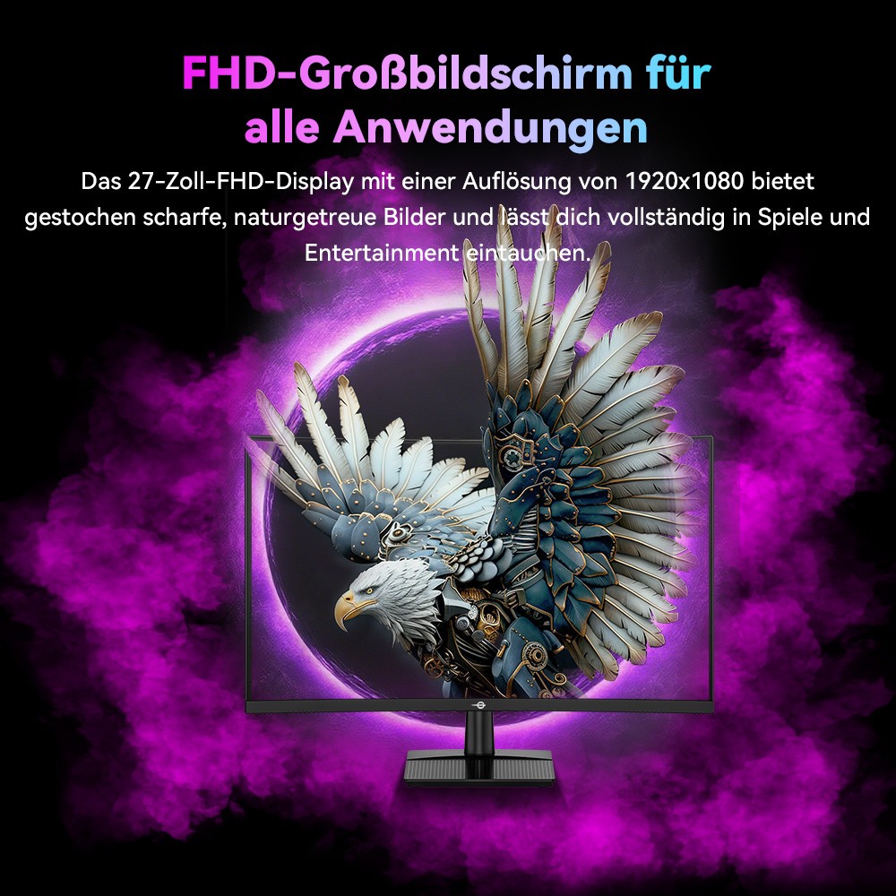 TITAN ARMY C27A1H Gaming-Monitor, 27 Zoll 1500R Curved VA-Bildschirm, 1920 x 1080, 300 Hz Bildwiederholfrequenz, 1 ms GTG-Reaktionszeit, FreeSync, HDR10, 4000:1 Kontrastverh&auml;ltnis, dynamisches OD, 10 Szenariomodi, 2 x HDMI 2.0, 2 x DP 1.4, 1 x Audio