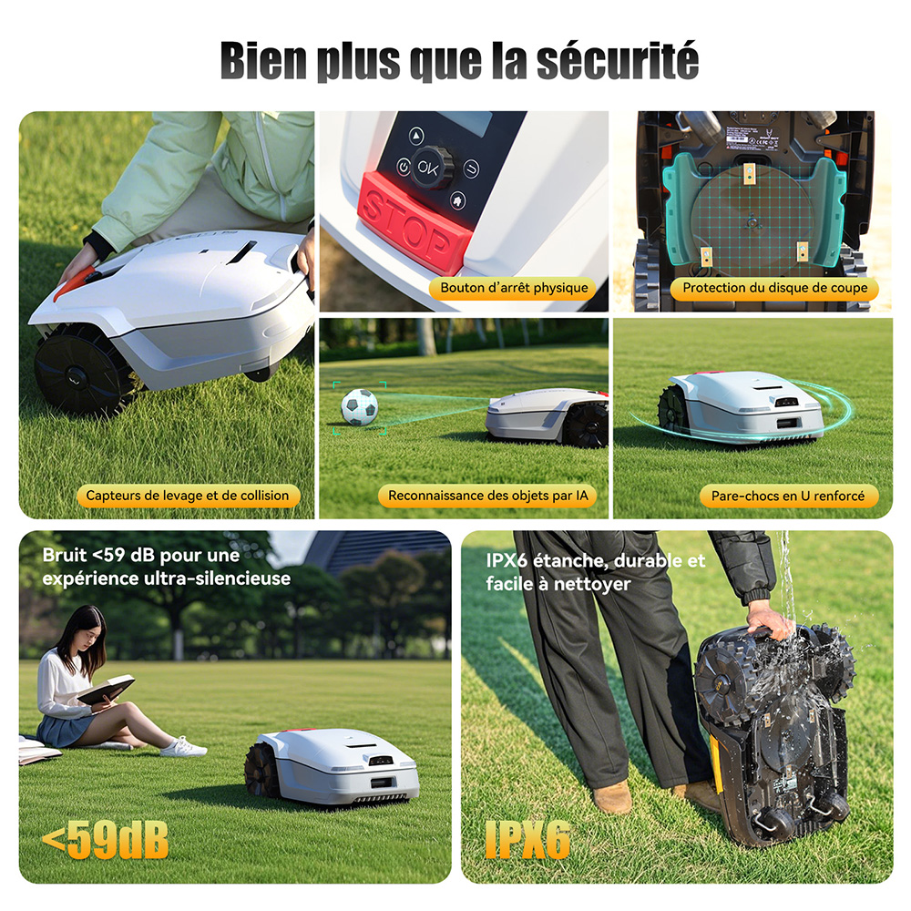 Goat Bot Unicut H1 Tondeuse robot sans fil jusqu'à 1 500 m², sans fil périphérique, cartographie précise RTK+VSLAM, évitement d'obstacles par IA, contrôle par application, protection anti-hérisson, étanchéité IPX6 - Blanc