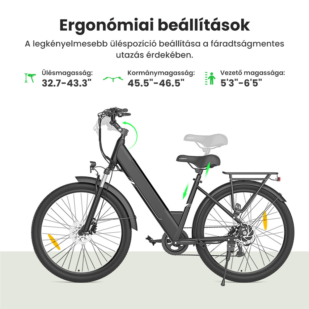 Touroll J1 Pro elektromos ker&eacute;kp&aacute;r, 250 W-os motor, 36 V-os 15,6 Ah-s akkumul&aacute;tor, 27,5 h&uuml;velykes gumiabroncsok, 25 km/h maxim&aacute;lis sebess&eacute;g, 100 km-es hat&oacute;t&aacute;vols&aacute;g, hidraulikus t&aacute;rcsaf&eacute;k, felf&uuml;ggeszt&eacute;s z&aacute;rral, Shimano 7 sebess&eacute;ges v&aacute;lt&oacute;