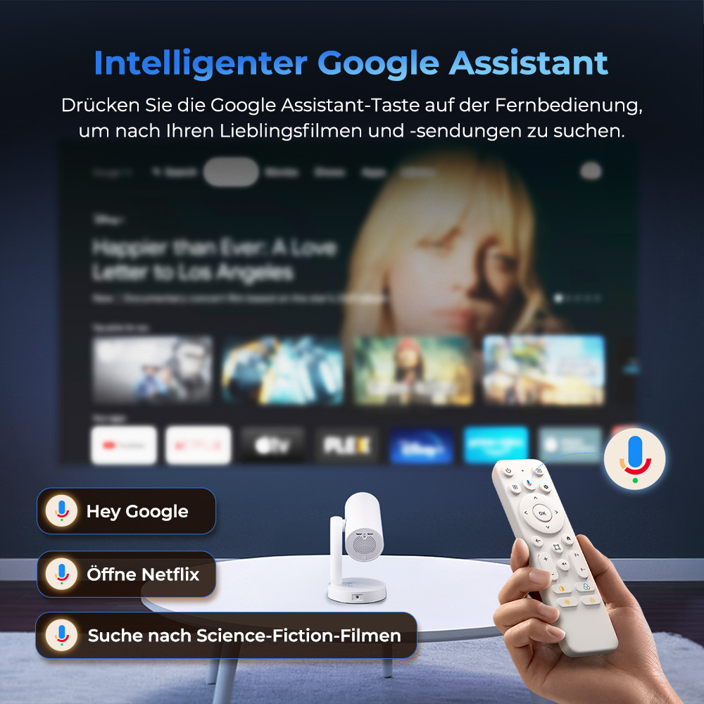 ETOE Starfish Plus-Projektor, integriertes Google TV, 140&deg;-Drehung, natives 1080p, 300 ANSI, 4K-Dekodierung, Touch-Nachtlicht, automatische Trapezkorrektur und Autofokus