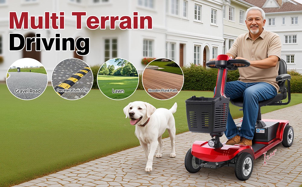 Unificare Unagi Four-wheeled Scooter, 250W Motor, 24V 12Ah Battery, 8 inch Tires, 6km/h Max Speed, 20km Range, Magnetic Brake, 190kg Max Load - Red