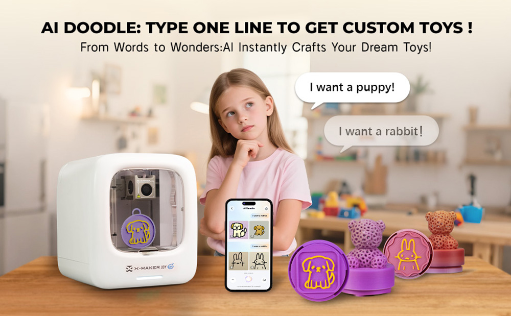 AOSEED X-MAKER JOY AI+ V4.0 3D Drucker f&uuml;r Kinder, 120x120x120mm Bauvolumen, 260℃ D&uuml;sentemperatur, 300 mm/s Druckgeschwindigkeit, WLAN & App-Steuerung, Vollst&auml;ndig Geschlossen