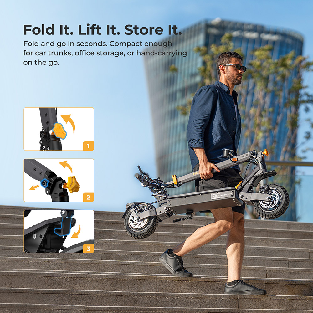 Ausom L1 Electric Scooter, 500W Motor, 48V 15.6Ah batéria, 10-palcové pneumatiky, max. rýchlosť 20 km/h, dojazd 70 km, kotúčové brzdy, odpruženie kyvného ramena, odomykanie pomocou NFC & prístupového kódu