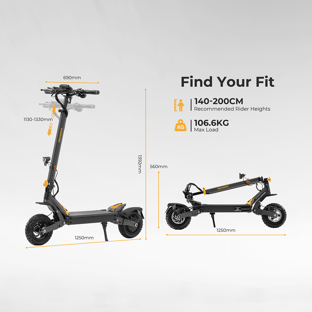 Ausom L1 Electric Scooter, 500W Motor, 48V 15.6Ah batéria, 10-palcové pneumatiky, max. rýchlosť 20 km/h, dojazd 70 km, kotúčové brzdy, odpruženie kyvného ramena, odomykanie pomocou NFC & prístupového kódu