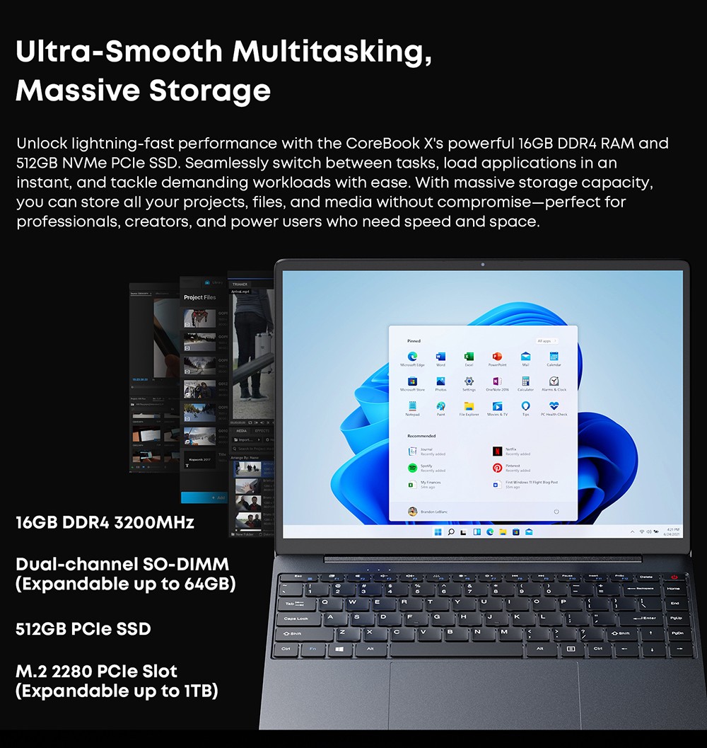 Refurbished CHUWI CoreBook X Laptop, 14 inch 2160*1440 Display, AMD Ryzen 5 7430U, 16GB RAM 512 SSD, WiFi 6 Bluetooth 5.2, 4000mAh Battery, Backlight Keyboard, 1*Full-featured Type-C, 2*USB3.0, 1*HDMI 1.4, 1*TF Card Slot, 1*Headphone Jack
