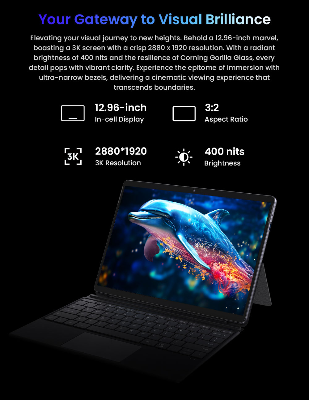Refurbished CHUWI Hi10 Max Laptop (without Keyboard), Intel N150, 12.96 inch 2880*1920 IPS Touchscreen, 12GB LPDDR5 RAM 512 SSD, USB-C+Micro HDMI 4K Dual Screen Display, WiFi6, 8MP+5MP Camera, 2*Full-featured Type-C, 1*USB3.2, 1*Audio Jack