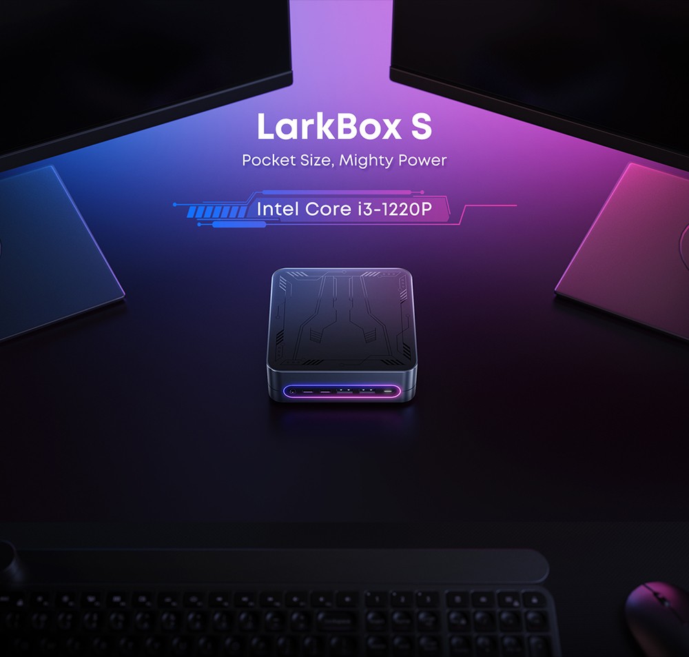 CHUWI LarkBox S Mini PC, Intel Core I3-1220P 10 jadier max. 4,4 GHz, 16 GB RAM 512 GB SSD, plnohodnotný Type-C + 2*HDMI 4K trojitý displej, WiFi 5 Bluetooth 5.1, 1*USB3.2 Type-C, 2*USB3.2 Type-A, 2*USB2.0, 1*Audio Jack, 1*RJ45