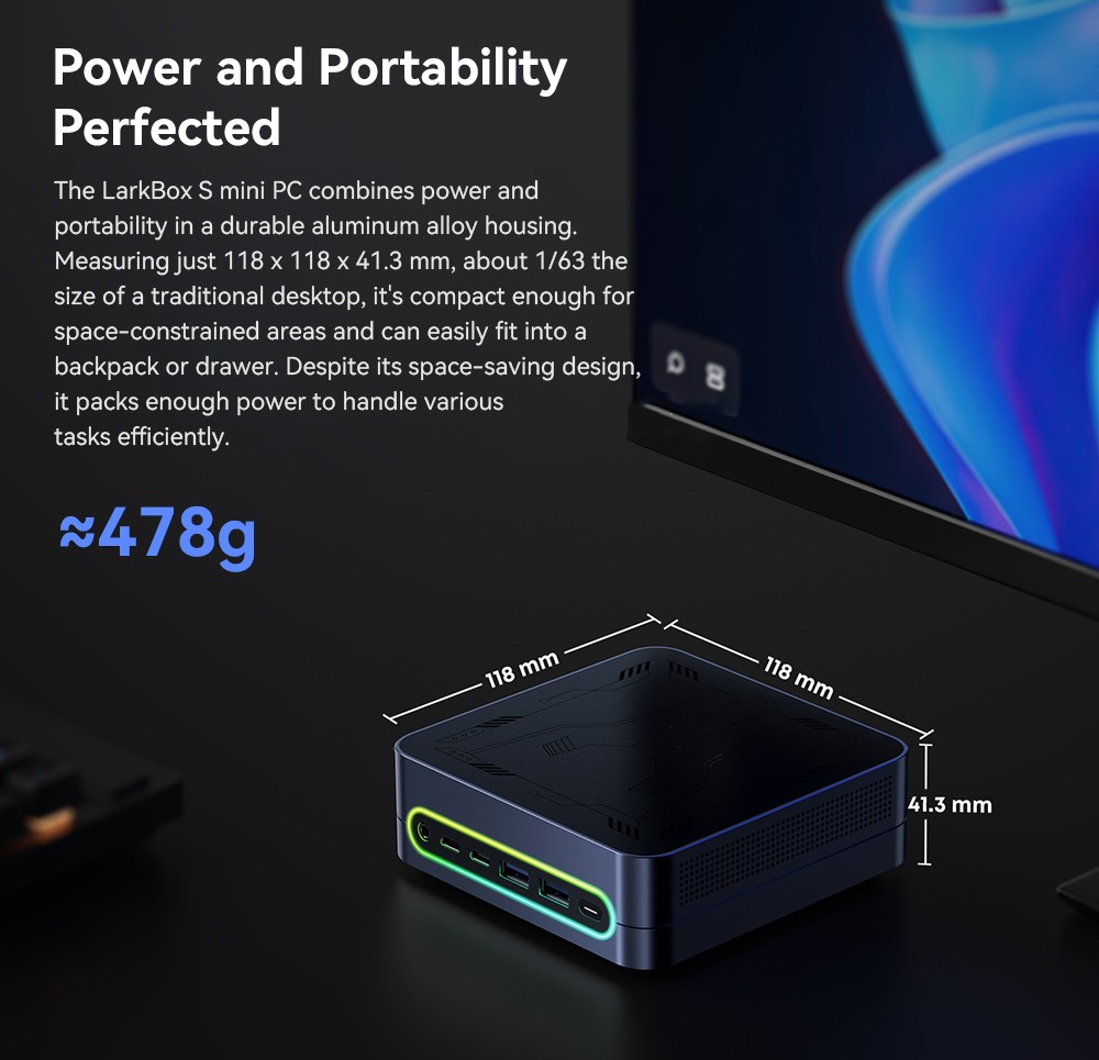 CHUWI LarkBox S Mini PC, Intel Core I3-1220P 10 jadier max. 4,4 GHz, 16 GB RAM 512 GB SSD, plnohodnotný Type-C + 2*HDMI 4K Triple Display, WiFi 5 Bluetooth 5.1, 1*USB3.2 Type-C, 2*USB3.2 Type-A, 2*USB2.0, 1*Audio Jack, 1*RJ45