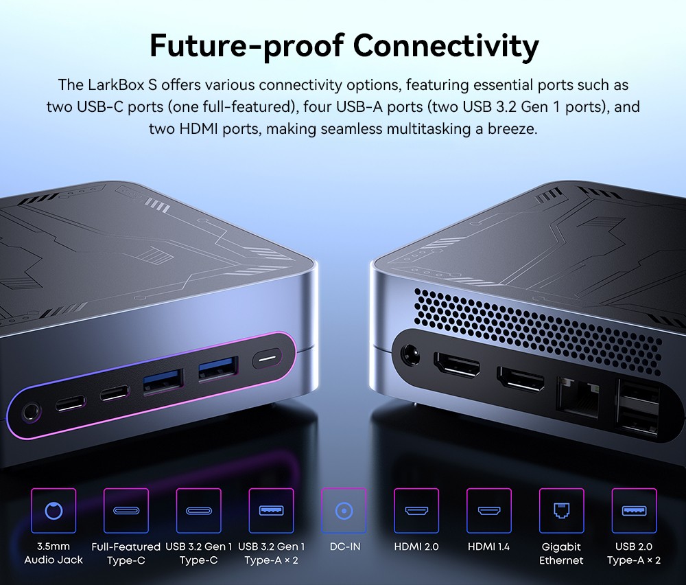 CHUWI LarkBox S Mini PC, Intel Core I3-1220P 10 jadier Max 4.4GHz, 16GB RAM 512GB SSD, plnohodnotný Type-C + 2*HDMI 4K trojitý displej, WiFi 5 Bluetooth 5.1, 1*USB3.2 Type-C, 2*USB3.2 Type-A, 2*USB2.0, 1*Audio Jack, 1*RJ45