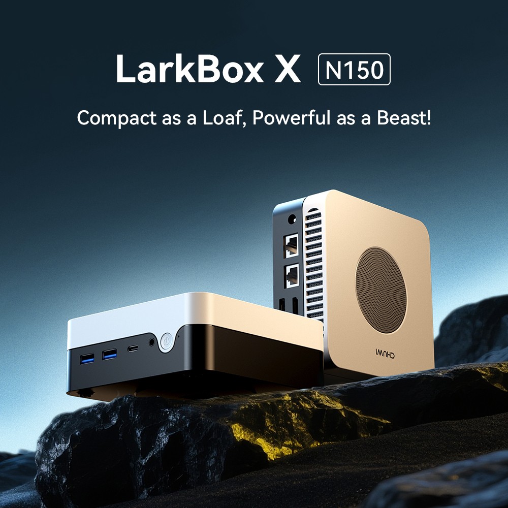 CHUWI LarkBox X Mini PC, Intel N150 4 jadrá Max 3,6 GHz, 16 GB RAM 512 GB SSD, Type-C + HDMI + DP 4K Triple Display, WiFi 6 Bluetooth 5.2, 2*USB3.2 Gen 2 Type-A, 2*USB3.2 Gen 1 Type-A, 1*2.5G RJ45, 1*1G RJ45, 1*Audio Jack