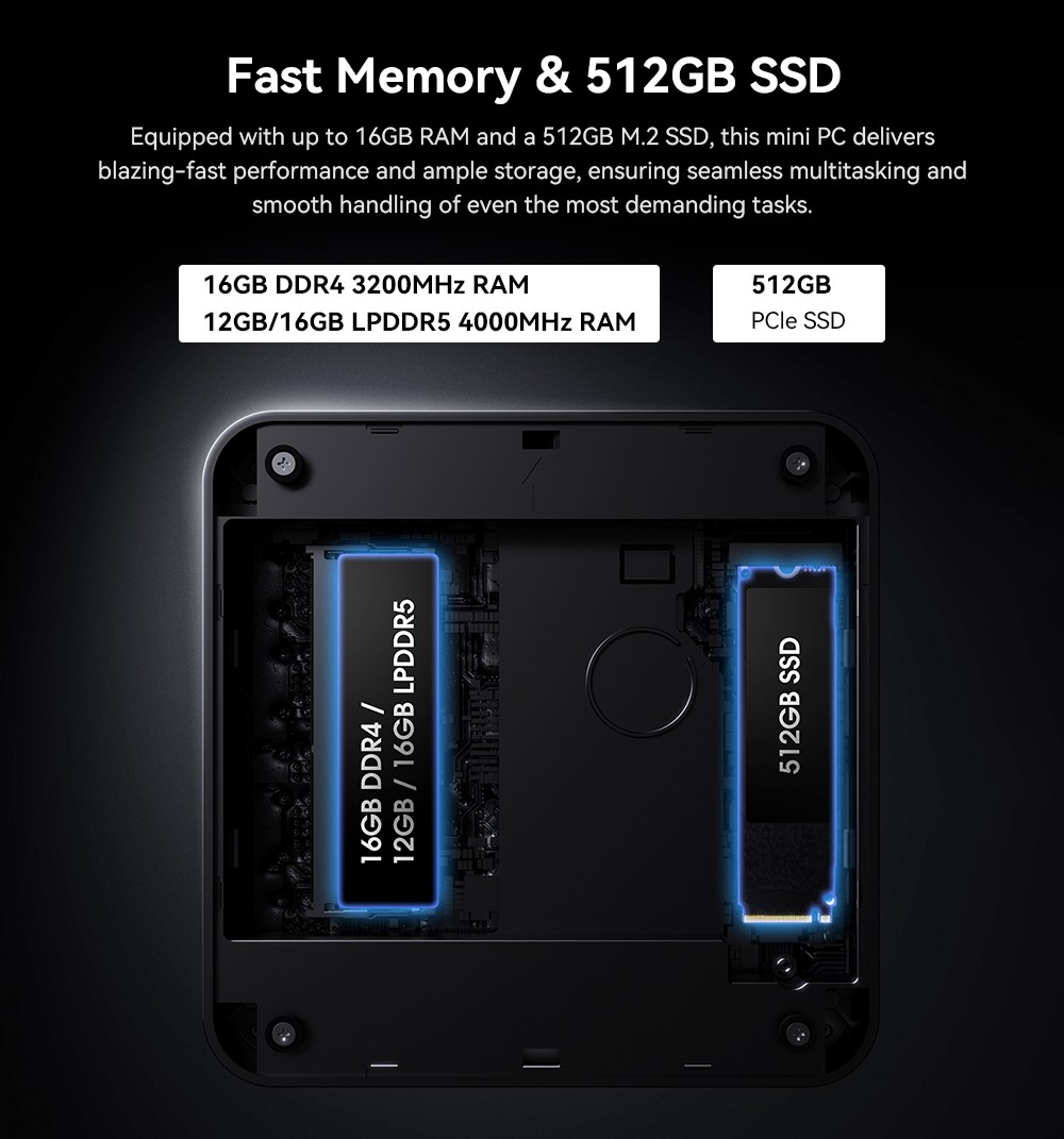 CHUWI LarkBox X Mini PC, Intel N150 4 jadrá Max 3,6 GHz, 16 GB RAM 512 GB SSD, Type-C + HDMI + DP 4K Triple Display, WiFi 6 Bluetooth 5.2, 2*USB3.2 Gen 2 Type-A, 2*USB3.2 Gen 1 Type-A, 1*2.5G RJ45, 1*1G RJ45, 1*Audio Jack