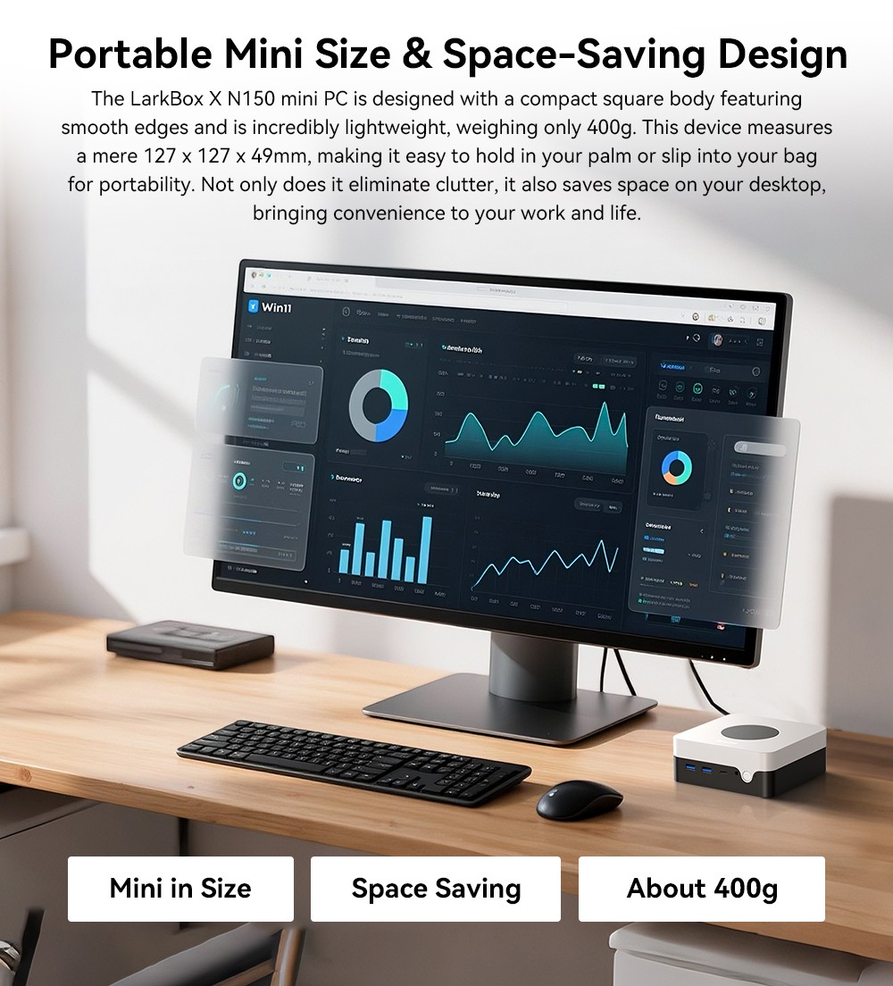 CHUWI LarkBox X Mini PC, Intel N150 4 jadrá Max 3,6 GHz, 16 GB RAM 512 GB SSD, Type-C + HDMI + DP 4K Triple Display, WiFi 6 Bluetooth 5.2, 2*USB3.2 Gen 2 Type-A, 2*USB3.2 Gen 1 Type-A, 1*2.5G RJ45, 1*1G RJ45, 1*Audio Jack