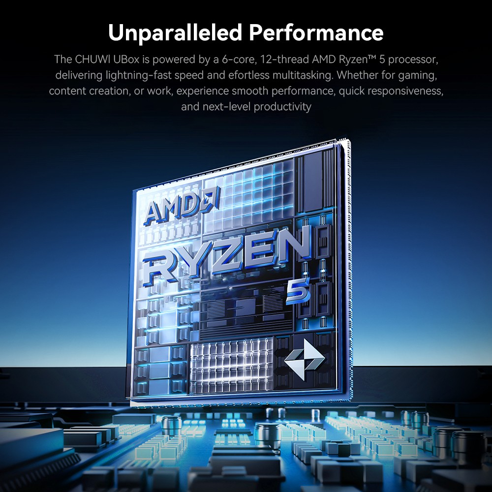 CHUWI UBox Mini PC, AMD Ryzen 5 7430U 6 c&oelig;urs max 4.3GHz, 16GB RAM 512GB SSD, USB-C + HDMI + DP 4K triple &eacute;cran complet, WiFi 6 Bluetooth 5.2, 2*USB3.2, 2*USB2.0, 2*2.5G LAN, 1*prise audio